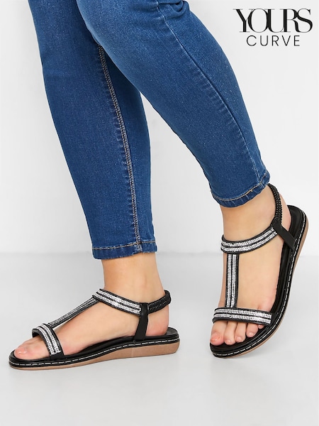 Yours Curve Black Extra Wide Fit Diamante Strap Sandals (E02749) | €36