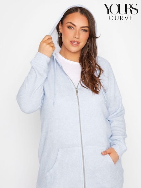 Yours Curve Blue Soft Touch Ribbed Zip Through Hoodie (E02765) | €38