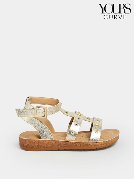 Yours Curve Gold Extra Wide Fit Studded Gladiator Sandals (E02774) | AED90