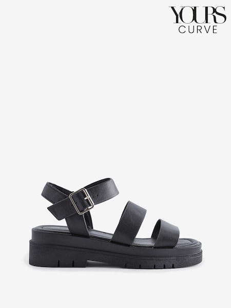 Yours Curve Black Extra Wide Fit Triple Strap Gladiator Sandals (E02775) | $65