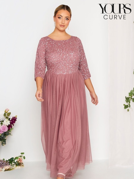 Yours Curve Luxe Embellished Long Sleeve Maxi Dress (E02776) | ‏54 ر.ع.‏