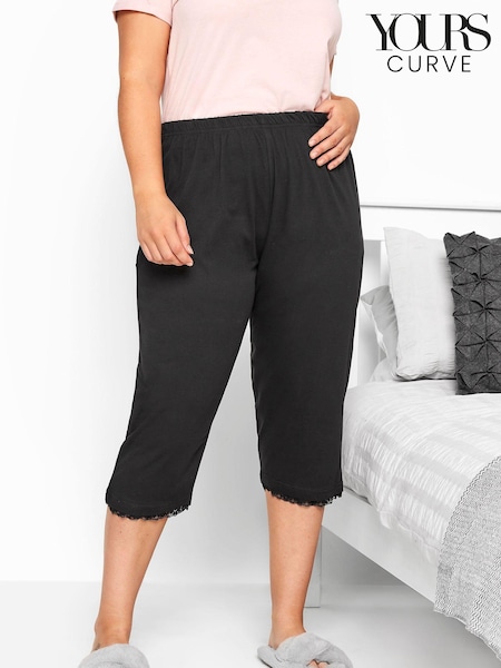 Yours Curve Lace Trim Cropped 100% Cotton Pyjamas (E02784) | 120 zł