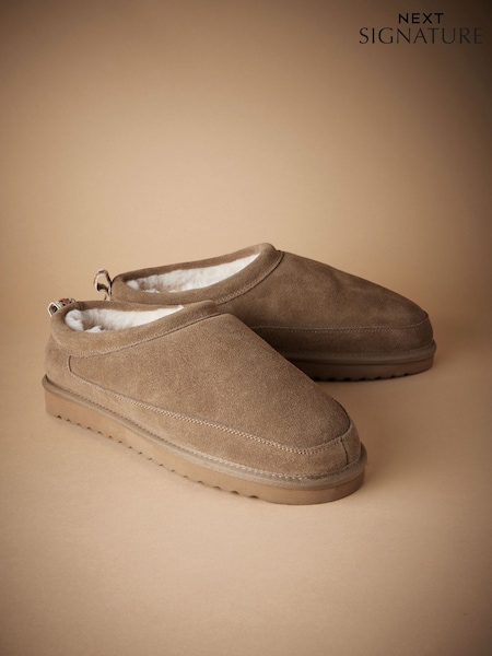 Taupe Brown Signature Suede Slippers (E02810) | €28