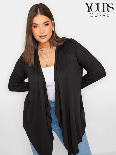 Yours Curve Black Waterfall Cardigan (E02829) | ₪111