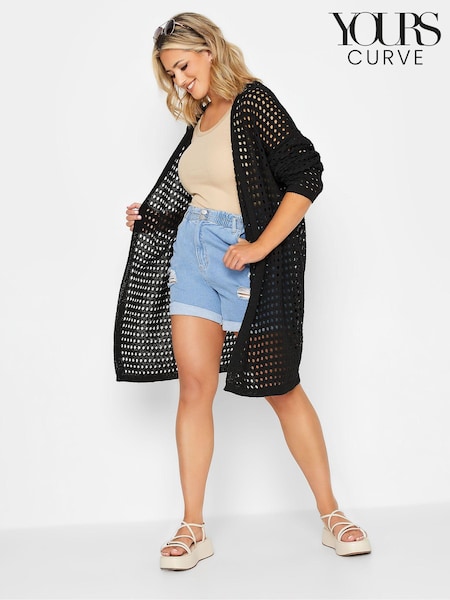 Yours Curve Black Midi Crochet Cardigan (E02830) | €43