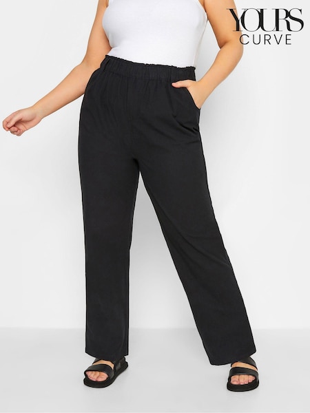 Yours Curve Black Cool 100% Cotton Wide Leg Trousers (E02836) | $47