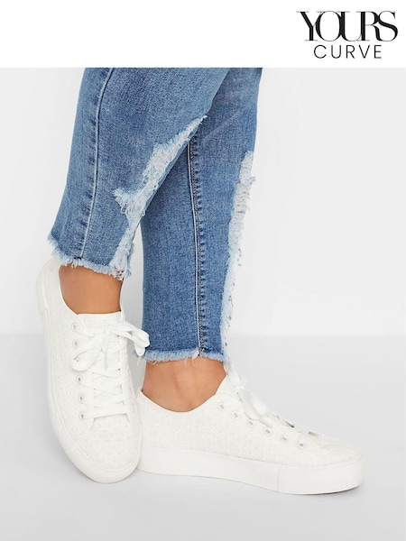 Yours Curve Wide Fit Broderie Anglaise Trainers (E02837) | €41