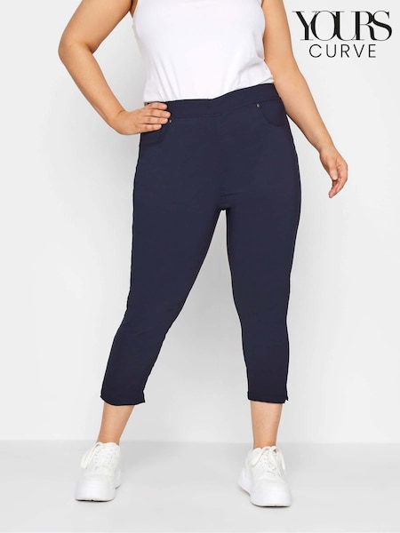 Yours Curve Blue Bengaline Cropped Stetch Pull-Ons Trousers (E02851) | €39