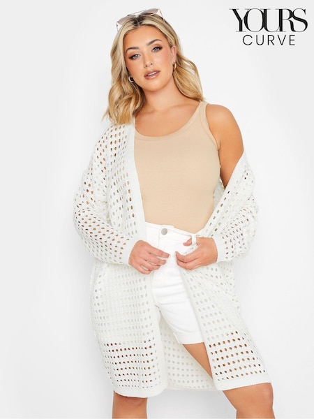 Yours Curve Cream Midi Crochet Cardigan (E02853) | €43