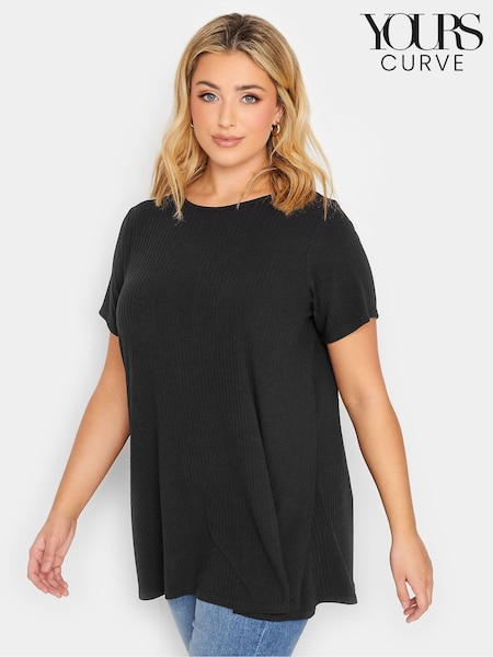 Yours Curve Black Ribbed T-Shirt (E02861) | ₪101