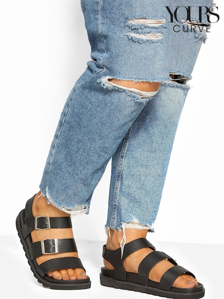 Yours Curve Black Extra Wide Fit Lala Buckle Footbed Sandals (E02869) | €43