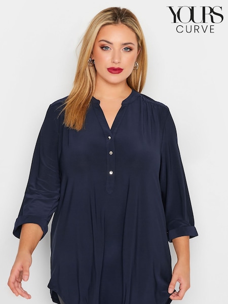 Yours Curve Blue Half Placket Jersey Blouse (E02870) | €34