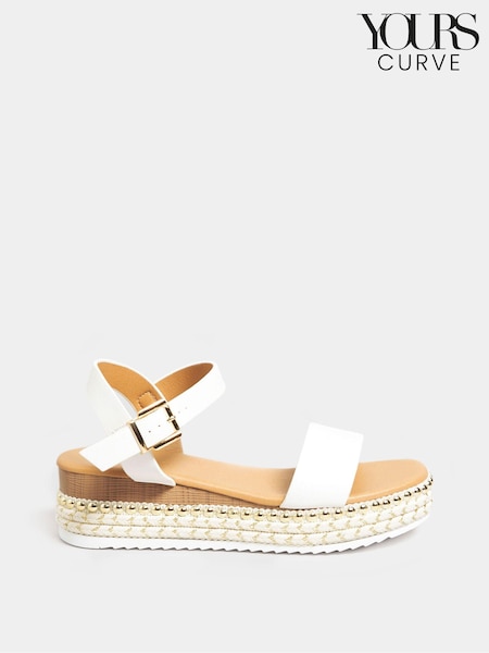 Yours Curve White Brown Extra Wide Fit Wide Fit Diamante Flower Sandals (E02871) | AED94