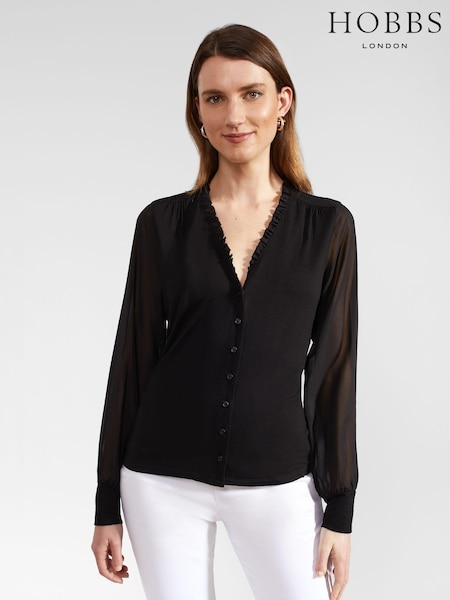 Hobbs Black Frill Neck Talisa Top (E02882) | AED320
