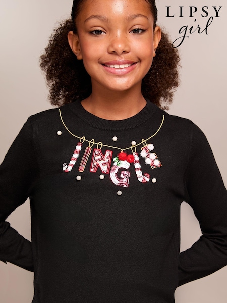 Lipsy Black Jingle Knitted Christmas Jumper (5-16yrs) (E02922) | €25 - €33