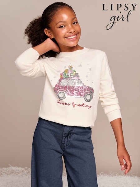 Lipsy Cream Car Knitted Christmas Jumper (5-16yrs) (E02925) | €18 - €24