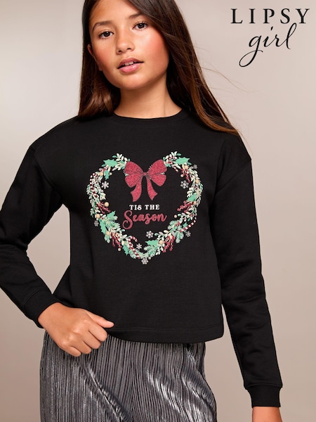 Lipsy Black Christmas Sweatshirt (5-16yrs) (E02930) | AED85 - AED116