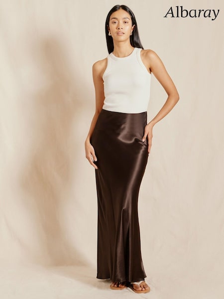 Albaray Satin Brown Skirt (E02976) | 288 LEI