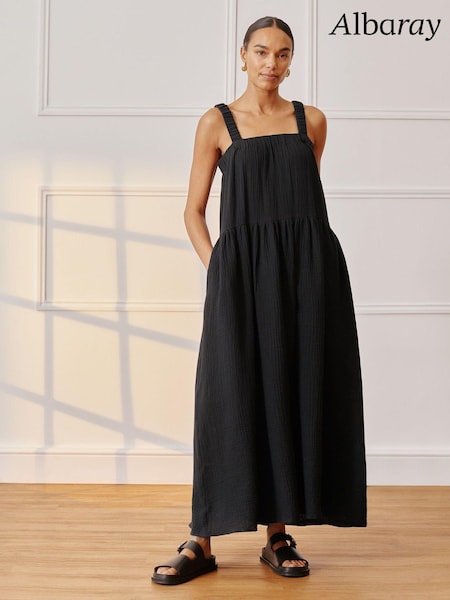 Albaray 100% Cotton Cheesecloth Black Dress (E02977) | €54