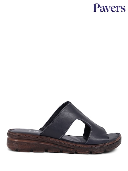 כחול  - Pavers Leather Slip On Sandals (E02993) | ‏201‏₪