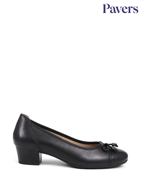 Pavers Leather Block Heel Court Black Shoes (E03004) | $79