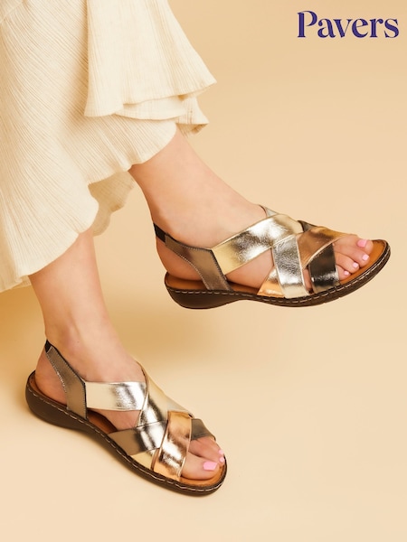 Pavers Brown Pavers Leather Cross Strap Sandals (E03050) | ₪226