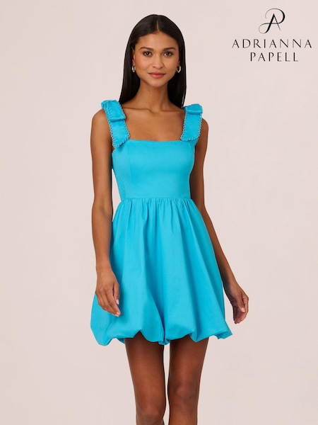 Adrianna Papell Blue Tie Shoulder 100% Cotton Bubble Dress (E03052) | €92
