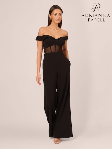Adrianna Papell Knit Crepe Black Jumpsuit (E03054) | 494 QAR