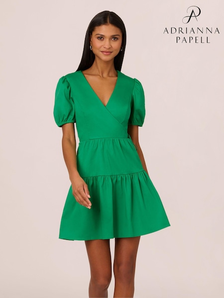 Adrianna Papell Green Stretch Cotton Short Dress (E03055) | 497 LEI