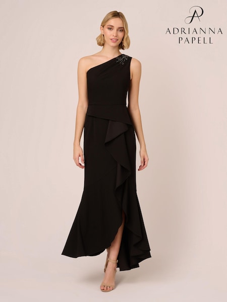 Adrianna Papell Studio Beaded Knit Crepe Black Dress (E03056) | 787 QAR