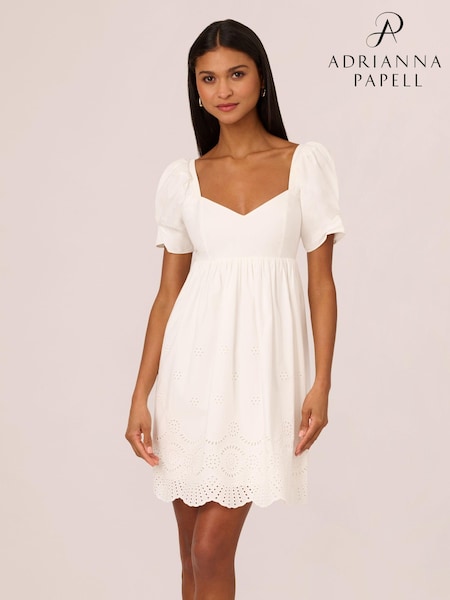 Adrianna Papell 100% Cotton Eyelet Short White Dress (E03075) | €110