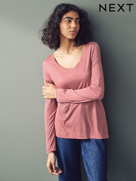 روز وردي - Print Slouch V-Neck Long Sleeve T-Shirt (E03089) | ‏21 د.إ.‏