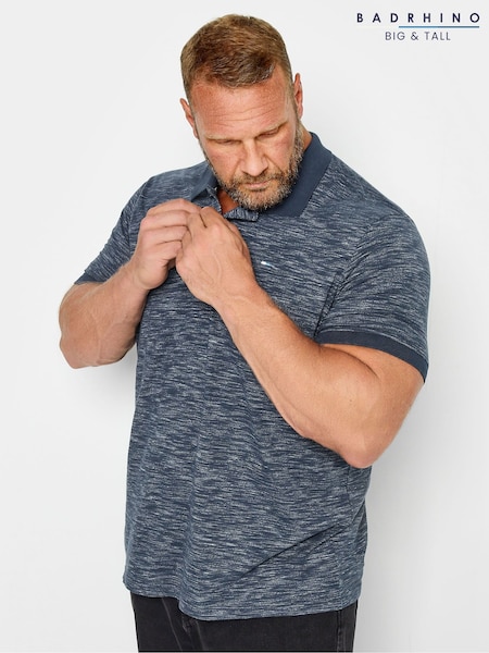 BadRhino Big & Tall Blue 100% Cotton Slub Polo Shirt (E03126) | 109 QAR
