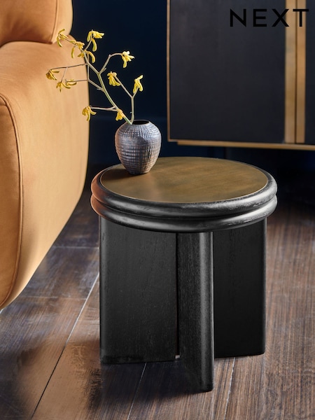 Black/Brass Astrid Solid Mango Wood Side Table (E03397) | €365