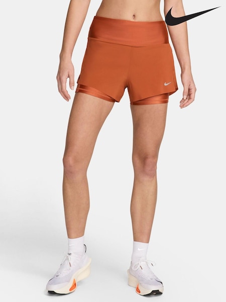 Nike Orange Dri FiT Swift Mid Rise 3 Inch 2 in 1 Running Shorts with Pockets (E03444) | €86