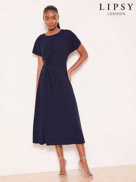 Navy - Lipsy Side Knot Short Sleeve Midi Dress