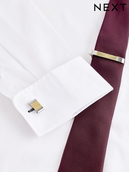 Gold/Silver Textured Cufflink and Tie Clip Set (E03801) | AED55