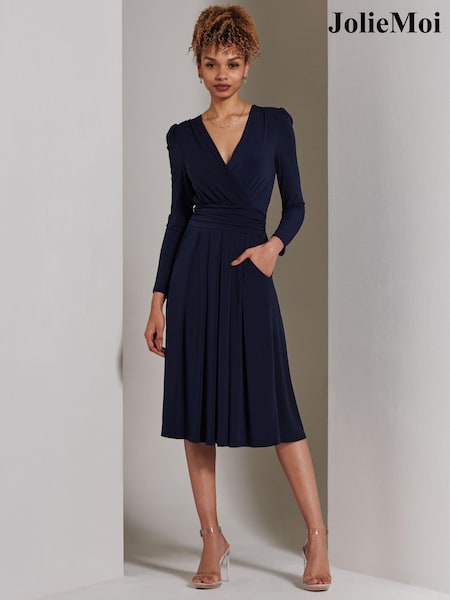 Jolie Moi Plain Long Sleeve Jersey Midi Dress (E03823) | €54