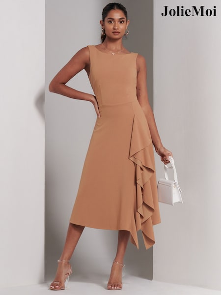 Jolie Moi Brown Haylen Frill Detail Midi Dress (E03828) | €43