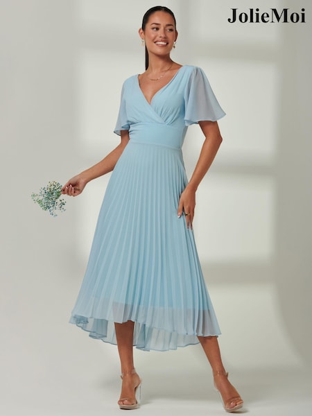 Jolie Moi Blue Elene Pleated High Low Chiffon Maxi Dress (E03829) | 4,506 UAH