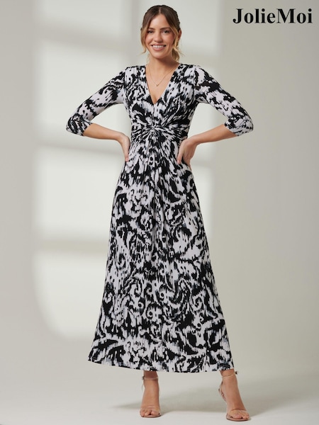 Jolie Moi Black Front Knot Abstract Maxi Dress (E03832) | € 37