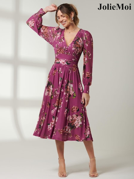Jolie Moi Long Sleeve Mesh Midi Dress (E03835) | 214 LEI