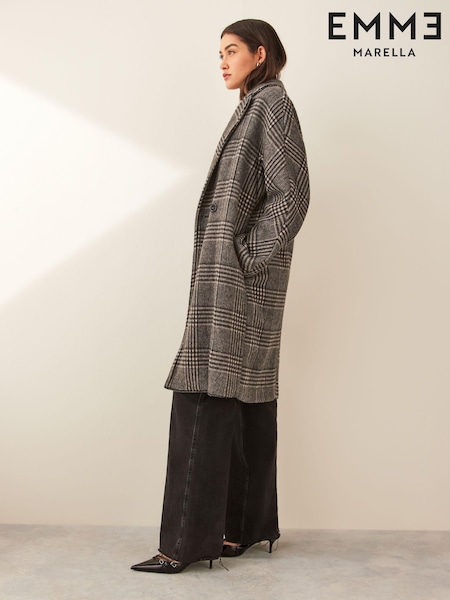 Emme by Marella Grey Checked Overisized Coat (E04086) | 1,337 LEI