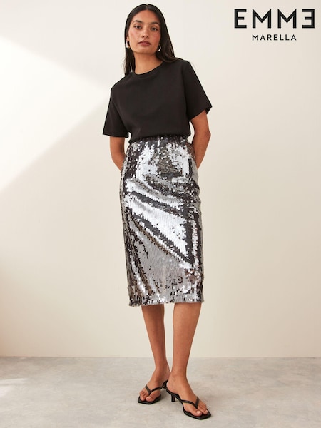 Emme by Marella Silver Quirino Midi Skirt (E04096) | €77