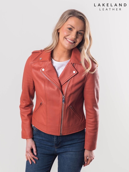 Lakeland Leather Orange Esthwaite Classic Leather Biker Jacket (E04173) | ₪1,001