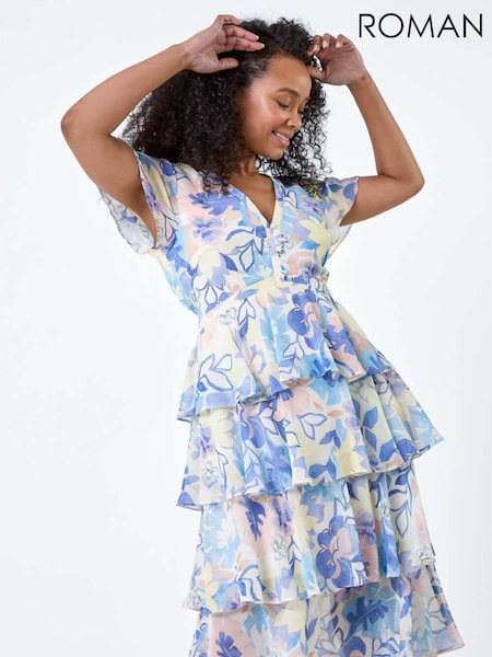 Roman Floral Print Tiered Midi Dress (E04205) | 364 LEI