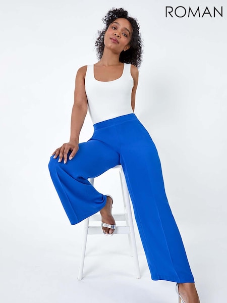 Roman Blue Pocket Wide Leg Trousers (E04225) | 86 QAR