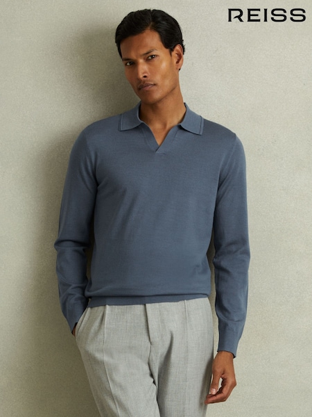 Reiss Airforce Blue Maxwell Merino Wool Half-Zip Polo Shirt (E04232) | €55