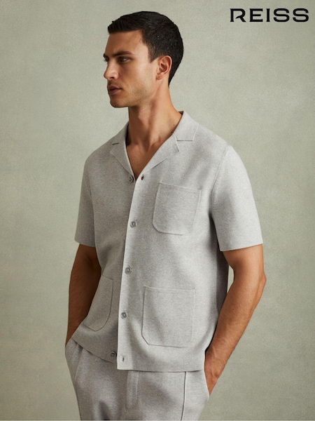 Reiss Soft Grey Melange Monk Knitted Cuban Collar Shirt (E04237) | €200