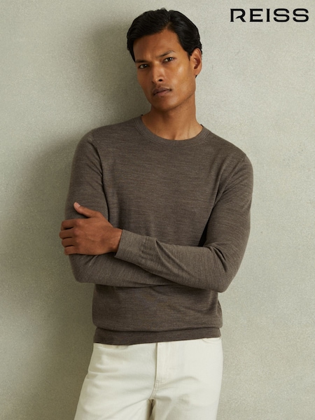Reiss Dark Brown Melange Wessex Merino Wool Crew Neck Jumper (E04243) | €75
